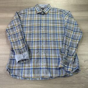 Bullock & Jones Shirt Mens XL Blue Plaid‎ Button Down Contemporary Canada Cotton